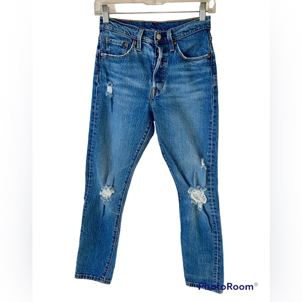 Levi’s 501 womens stretchy denim blue skinny jeans size 24